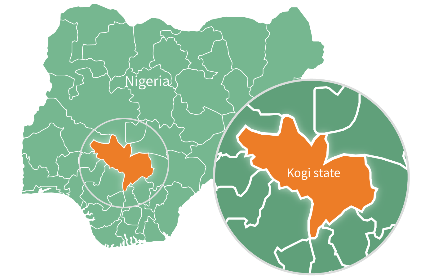 Nigeria map featuring Kogi state