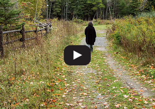 Woman walking alone through a field