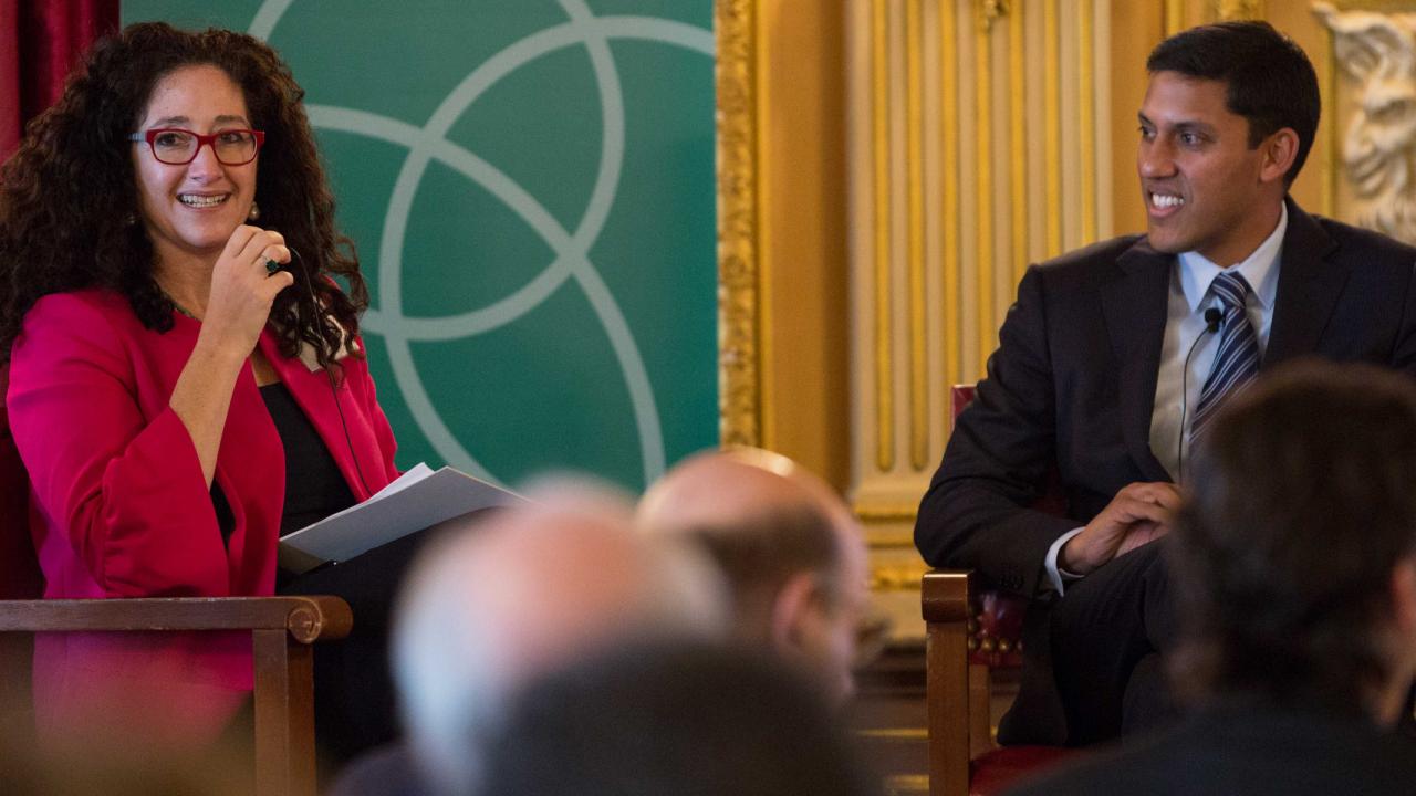 Synergos board member Dafna Tapiero and Raj Shah of the Rockefeller Foundatio